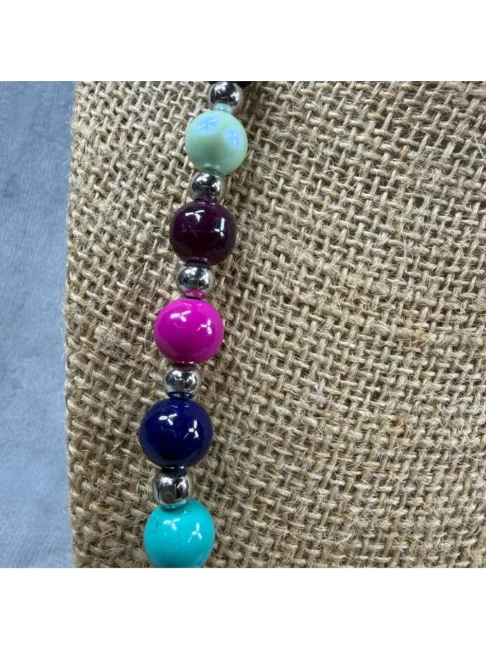 Multicolor Beaded Necklace Glossy Finish & Silver Accents 20 Inches Spring Clasp